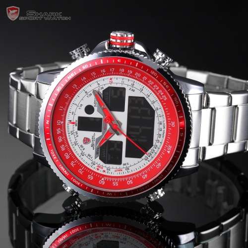 * -SHARK-Winghead Series Red MULTIFUNCTION  Quartz Army Mens Sport Wrist Watc