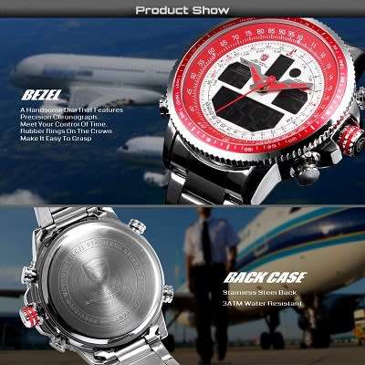 * -SHARK-Winghead Series Red MULTIFUNCTION  Quartz Army Mens Sport Wrist Watc