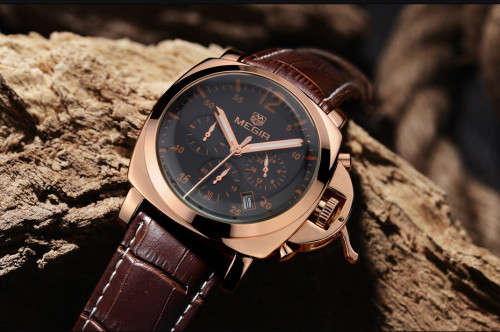 * Megir Brand Top Watch** Golden SS Case  Luxury Men* 6 Hands * Quartz Wristwatch CHRONOGRAPH