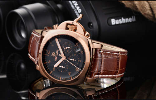 * Megir Brand Top Watch** Golden SS Case  Luxury Men* 6 Hands * Quartz Wristwatch CHRONOGRAPH