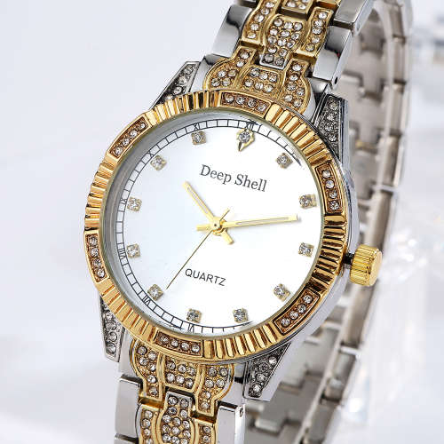 ****LADIES *DEEP SHELL 6613 *  DESIGNER STYLE 2 TONE GOLD/SILVER STAINLESS STEEL QUARTZ WATCH**