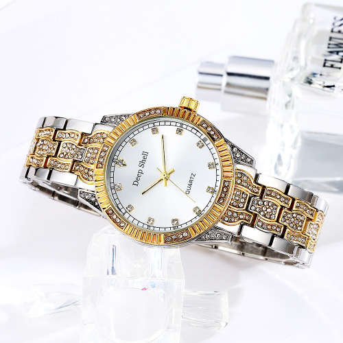 ****LADIES *DEEP SHELL 6613 *  DESIGNER STYLE 2 TONE GOLD/SILVER STAINLESS STEEL QUARTZ WATCH**