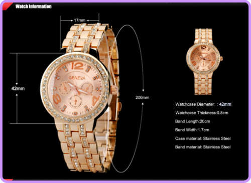 **LADIES GENEVA BIG DIAL FULL BLING DESIGNER STYLE STAINLESS STEEL QUARTZ WATCH**