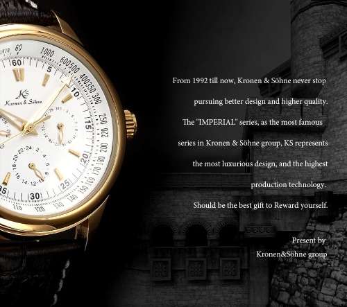 *KS Imperial*  White Dial Gold Case Automatic Mechanical Mens ** 6 Hands** Wrist Watch+Box*