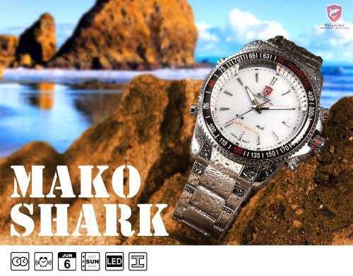 * $48-Mako Shark White Dial MULTIFUNCTION  Quartz Army Mens Sport Wrist Watc