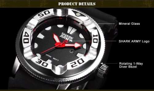 *FREE COURIER* SHARK ARMY- Date Red Hands Quartz Rubber Band Sport Wrist Watch** From: United St