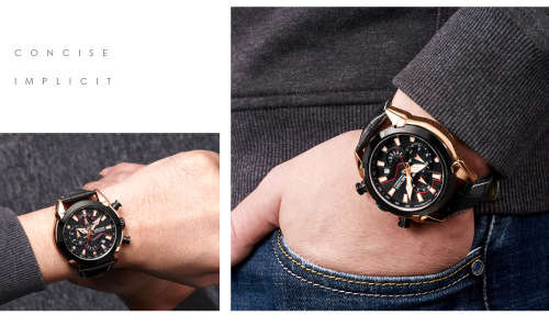 *Megir 2065 -Multifunction  Chronograph Watch * 6 HANDS*  Genuine Leather Strap*