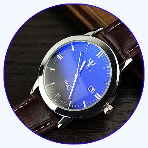 (2) YAZOLE Date Blue Ray Glass  Steel Sports Quartz  Wrist Watch Brown Leather Band+ Luminous Yazole