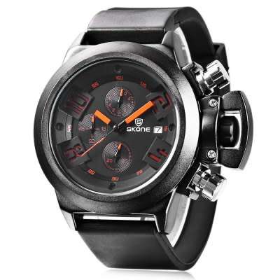 *SKONE 7427EG02 4188  Chronograph* 6 hands* Stylish Pin Buckle Male Watch  -  BLACK
