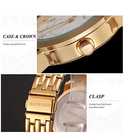 From UK** Magnifisant* Taylor Cole Lady Georgeos Gold Steel Band Bracelet Luxury Watch*