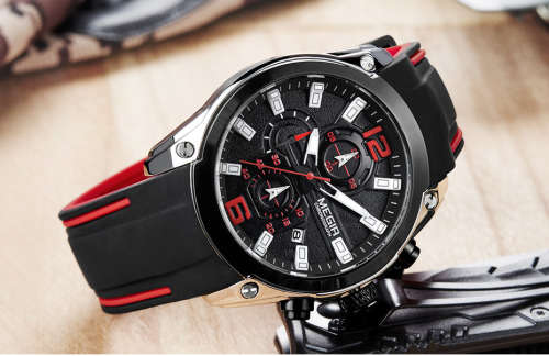 *Megir 2063G -Multifunction  Chronograph Watch * 6 HANDS* Rubber Strap*