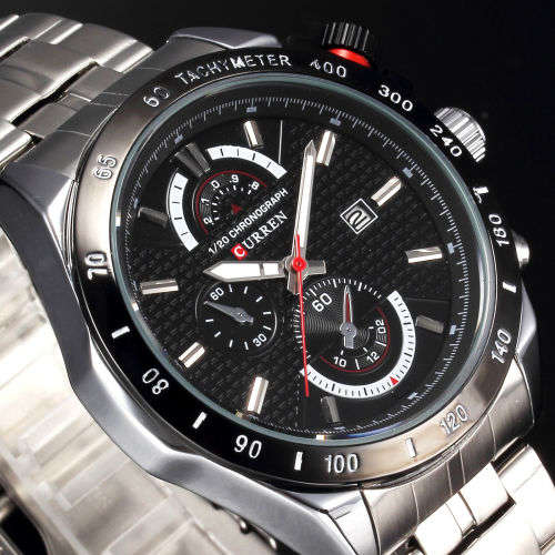 ** ALL STEEL 8148 **  by CURREN®  SILVER & BLACK