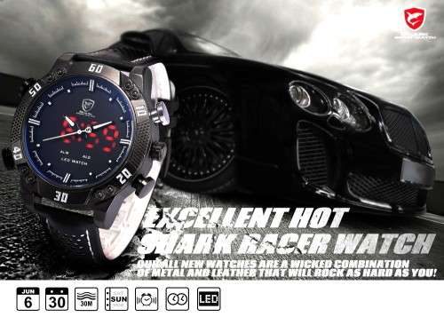 * SHARK Brand Top Kitefin  LED Digital  Date Day Leather Watch*