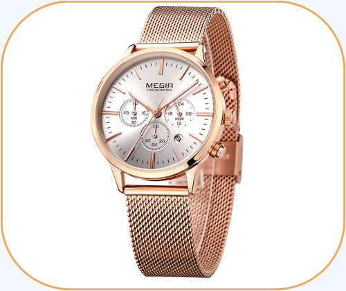 Megir 2011L  - Ladies  Chronograph Watch * 6 HANDS* ROSE GOLD or SILVER