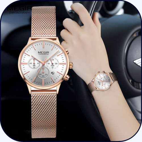 Megir 2011L  - Ladies  Chronograph Watch * 6 HANDS* ROSE GOLD or SILVER