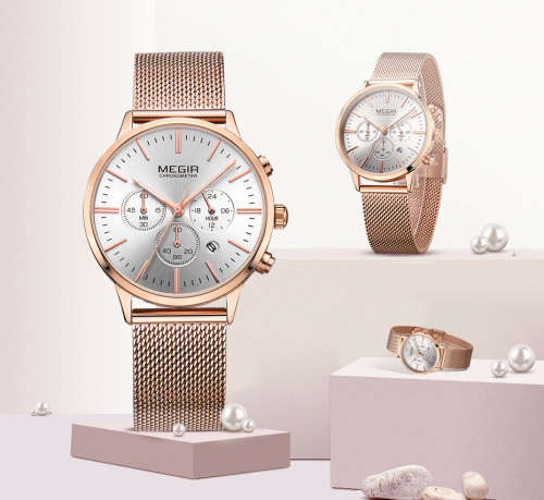 Megir 2011L  - Ladies  Chronograph Watch * 6 HANDS* ROSE GOLD or SILVER