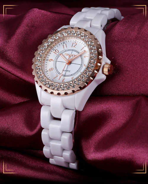 **SKONE BRAND 5003** Crystal Splendor Quartz Watch with Ceramic Band* *