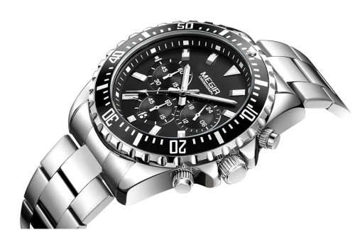 Classic*  Megir 2064G -All Steel Multifunction  Chronograph Watch * 6 HANDS*