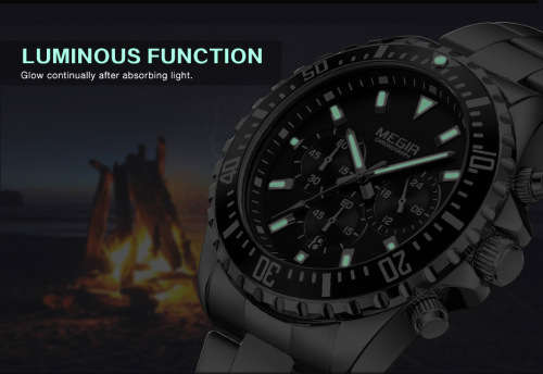Classic*  Megir 2064G -All Steel Multifunction  Chronograph Watch * 6 HANDS*
