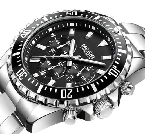 Classic*  Megir 2064G -All Steel Multifunction  Chronograph Watch * 6 HANDS*