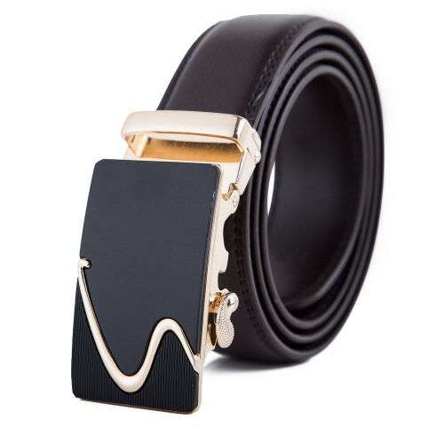 ** Men **Black & Gold Buckle**Dark Brown leather  automatic Buckle  Fashion Waist Belt   *