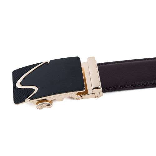 ** Men **Black & Gold Buckle**Dark Brown leather  automatic Buckle  Fashion Waist Belt   *