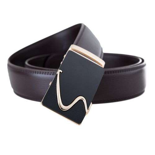 ** Men **Black & Gold Buckle**Dark Brown leather  automatic Buckle  Fashion Waist Belt   *