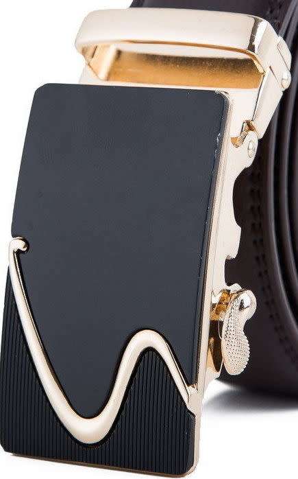 ** Men **Black & Gold Buckle**Dark Brown leather  automatic Buckle  Fashion Waist Belt   *