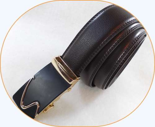 ** Men **Black & Gold Buckle**Dark Brown leather  automatic Buckle  Fashion Waist Belt   *
