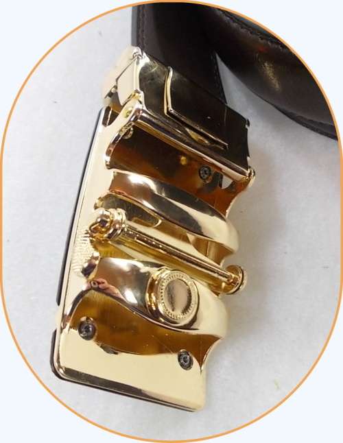 ** Men **Black & Gold Buckle**Dark Brown leather  automatic Buckle  Fashion Waist Belt   *