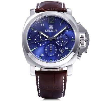 ** Megir Brand Top Watch** Silver Case  Luxury Men* 6 Hands * Quartz Wristwatch CHRONO*
