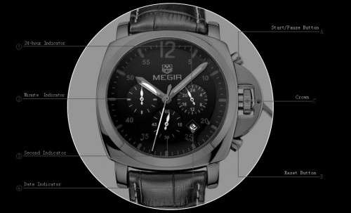 ** Megir Brand Top Watch** Silver Case  Luxury Men* 6 Hands * Quartz Wristwatch CHRONO*