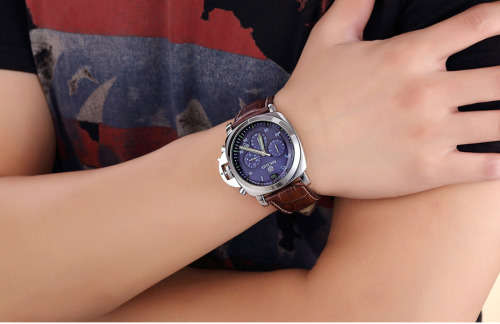 ** Megir Brand Top Watch** Silver Case  Luxury Men* 6 Hands * Quartz Wristwatch CHRONO*