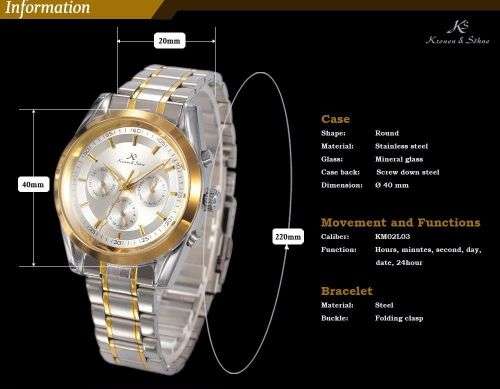 *** KS Men's Imperial Series Date Day  Automatic Mechanical 2 Tone Gold Case Sport Wrist Watch *