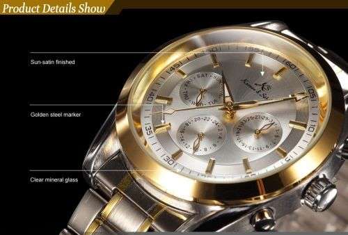 *** KS Men's Imperial Series Date Day  Automatic Mechanical 2 Tone Gold Case Sport Wrist Watch *