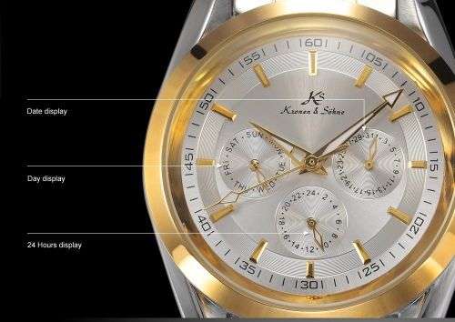 *** KS Men's Imperial Series Date Day  Automatic Mechanical 2 Tone Gold Case Sport Wrist Watch *