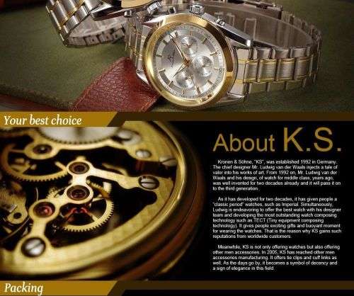 *** KS Men's Imperial Series Date Day  Automatic Mechanical 2 Tone Gold Case Sport Wrist Watch *
