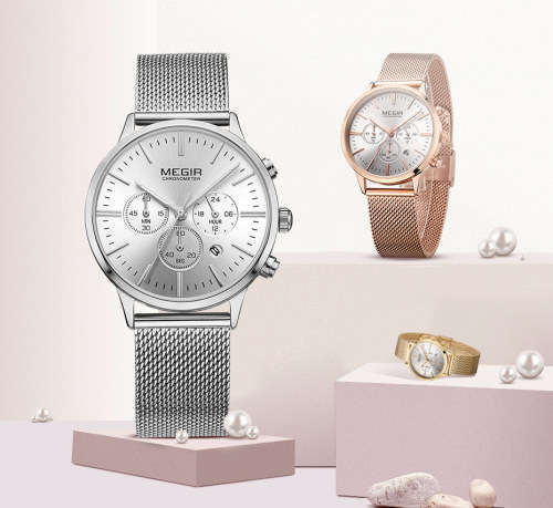 Megir 2011L  - Ladies Lovely Chronograph Watch * 6 HANDS* SILVER