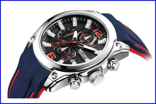 *Megir 2063G -New Generation~Multifunction  Chronograph Watch * 6 HANDS* Rubber Strap*( 2 OPTIONS )