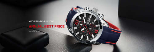 *Megir 2063G -New Generation~Multifunction  Chronograph Watch * 6 HANDS* Rubber Strap*( 2 OPTIONS )