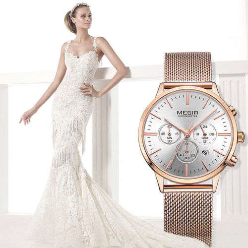 Megir 2011L  - Ladies  Chronograph Watch * 6 HANDS* ROSE GOLD or SILVER