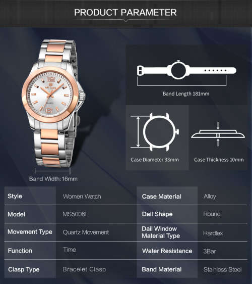 Megir 5006L  -Quality Ladies Solid Analog Watch * Gold *
