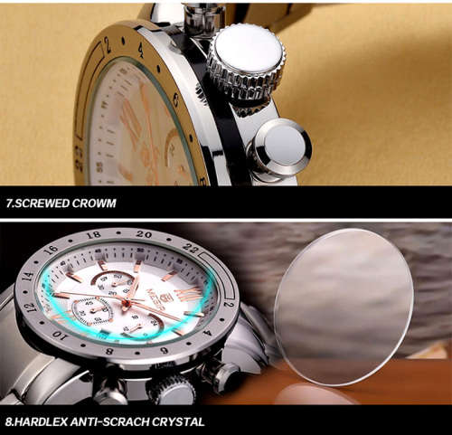 ***  Megir Brand ( 3008)* 6 Hands * Chronograph Business Mens Watch ** ALL STEEL*
