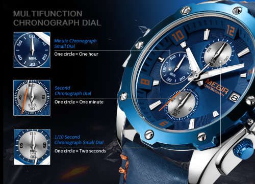 *** Megir Brand**( 2074 ) Top Watch* New Generation Luxury Men * Wristwatch CHRONOGRAPH * 6 HANDS *