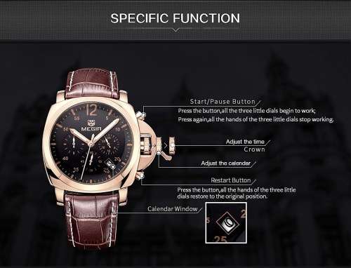 ** Megir Brand Top Watch** Rose Gold Case  Luxury Men* 6 Hands * Quartz Wristwatch CHRO