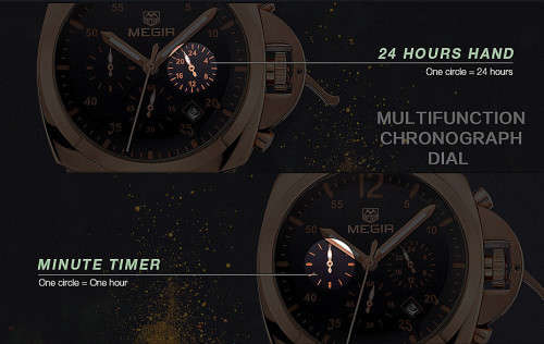 ** Megir Brand Top Watch** Rose Gold Case  Luxury Men* 6 Hands * Quartz Wristwatch CHRO