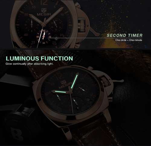 ** Megir Brand Top Watch** Rose Gold Case  Luxury Men* 6 Hands * Quartz Wristwatch CHRO