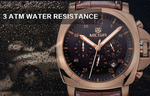 ** Megir Brand Top Watch** Rose Gold Case  Luxury Men* 6 Hands * Quartz Wristwatch CHRO