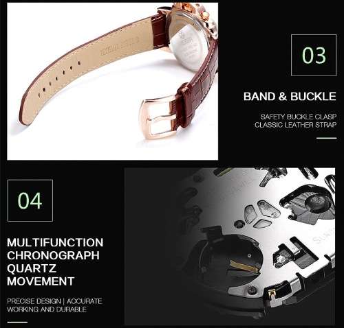 ** Megir Brand Top Watch** Rose Gold Case  Luxury Men* 6 Hands * Quartz Wristwatch CHRO