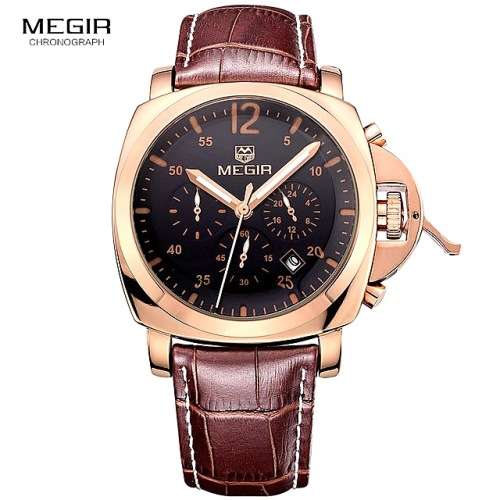 ** Megir Brand Top Watch** Rose Gold Case  Luxury Men* 6 Hands * Quartz Wristwatch CHRO
